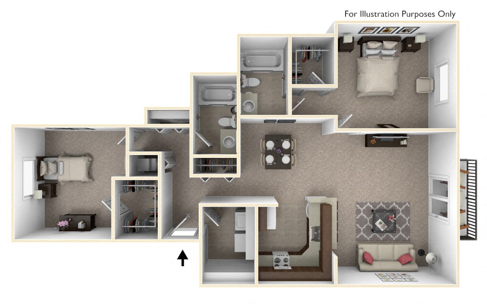 Floor plan for 2 beds, 2 baths, 1200 sqft